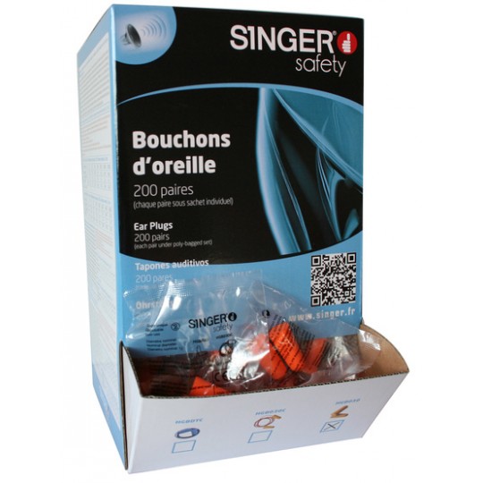 BOITE RECHARGE, 200 PAIRES, BOUCHONS OREILLE 34Db SINGER SAFETY